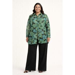 Womens Size 3X 3 Piece Outfit Sheer Floral Tunic Shirt Top Wide Leg Knit Pants